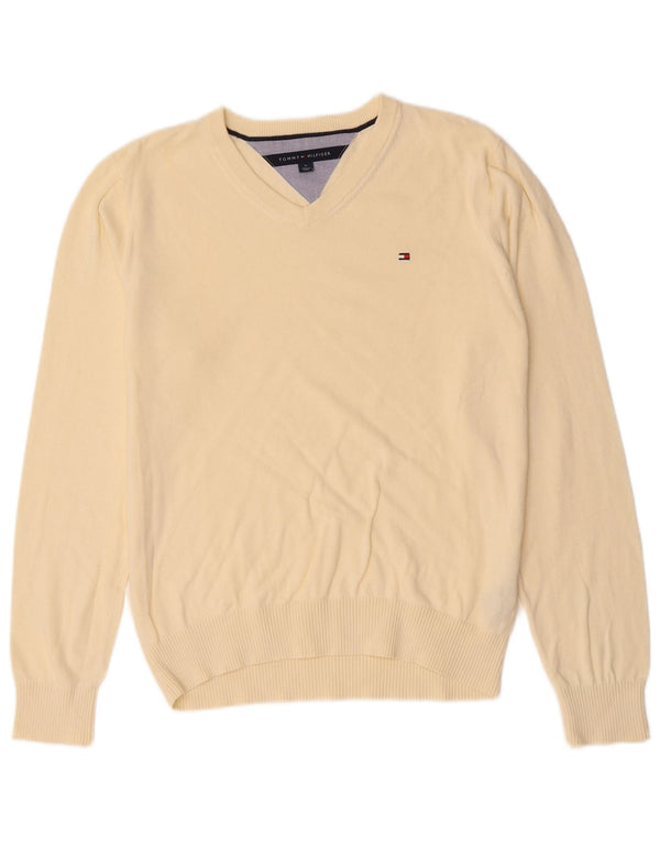 TOMMY HILFIGER Maglione da uomo con scollo a V in cotone bianco sporco medio