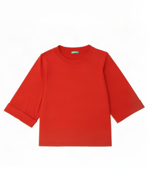 Top da donna Benetton manica 3/4 UK 14 medio rosso