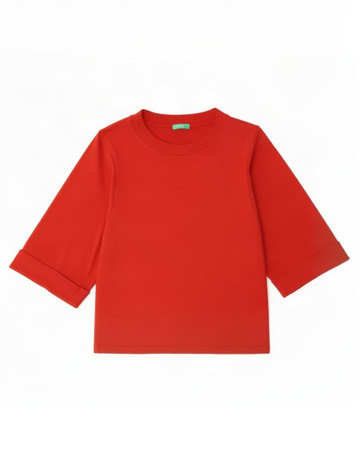 Top da donna Benetton manica 3/4 UK 14 medio rosso