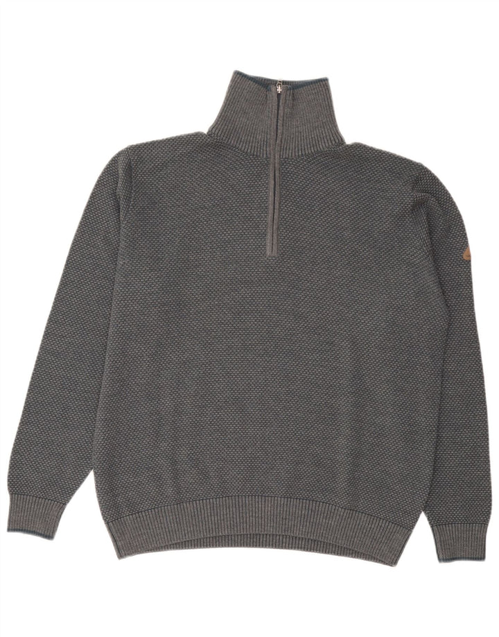 Maglione da uomo Navigare con zip e collo grande in lana grigia