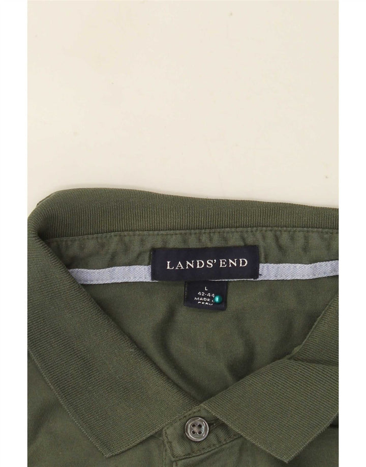 Polo da uomo a maniche lunghe Lands End grande in cotone verde