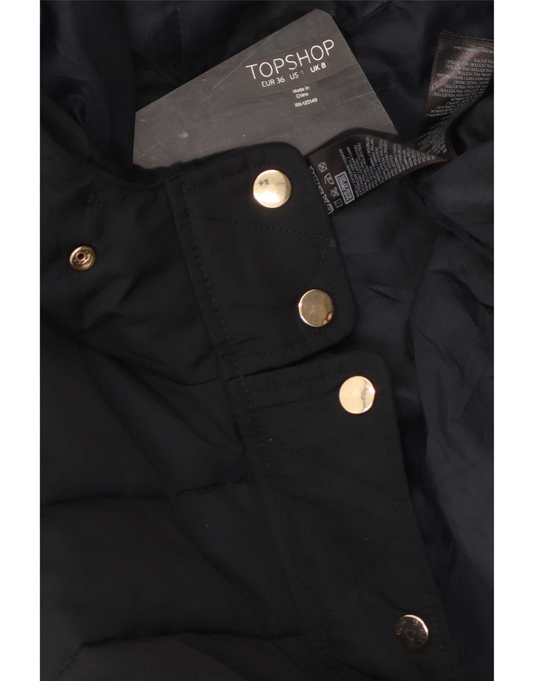 Topshop Giacca imbottita con cappuccio da donna UK 8 Small Nero Poliestere