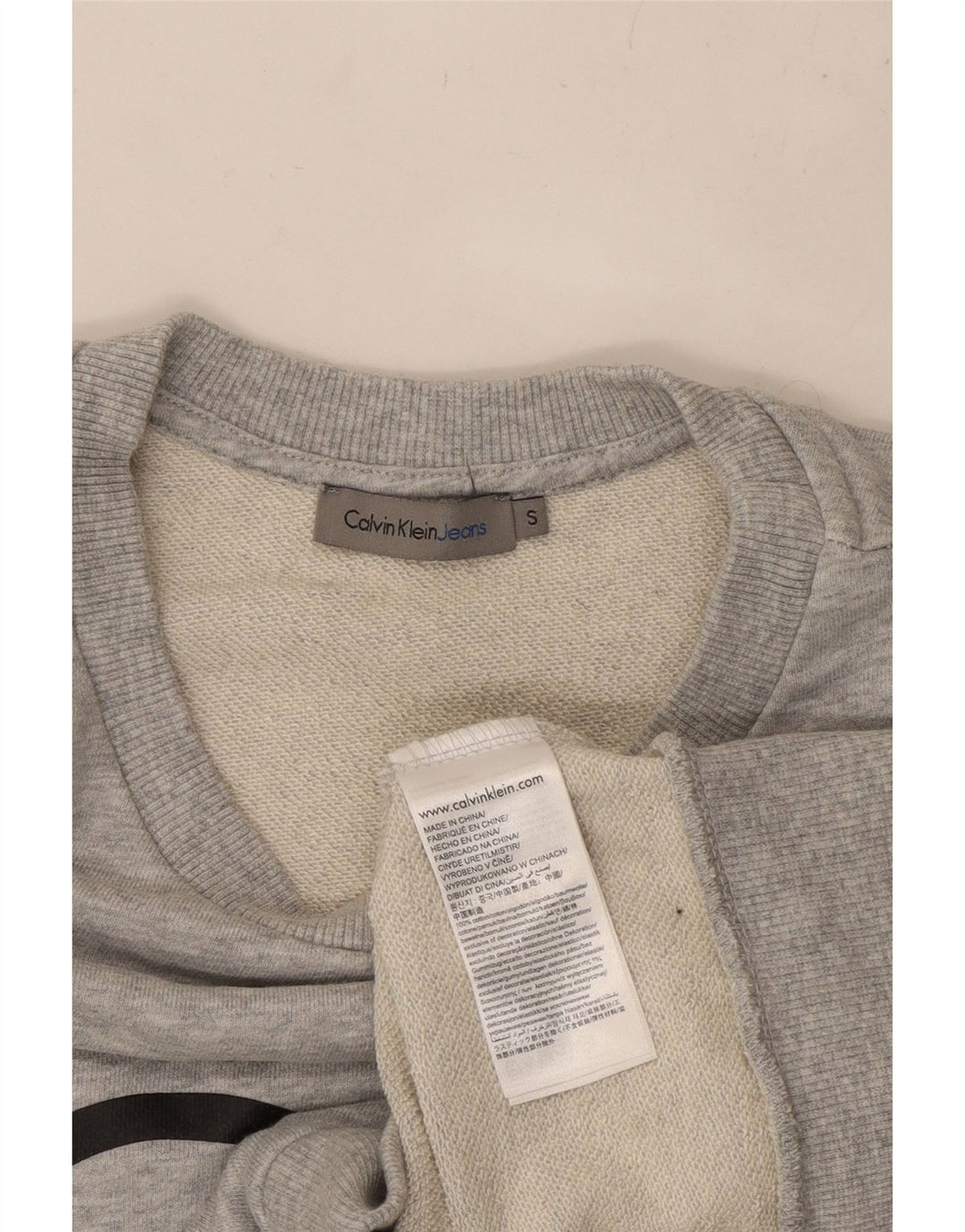 CALVIN KLEIN JEANS Felpa con grafica corta da donna UK 10 Small Grigio