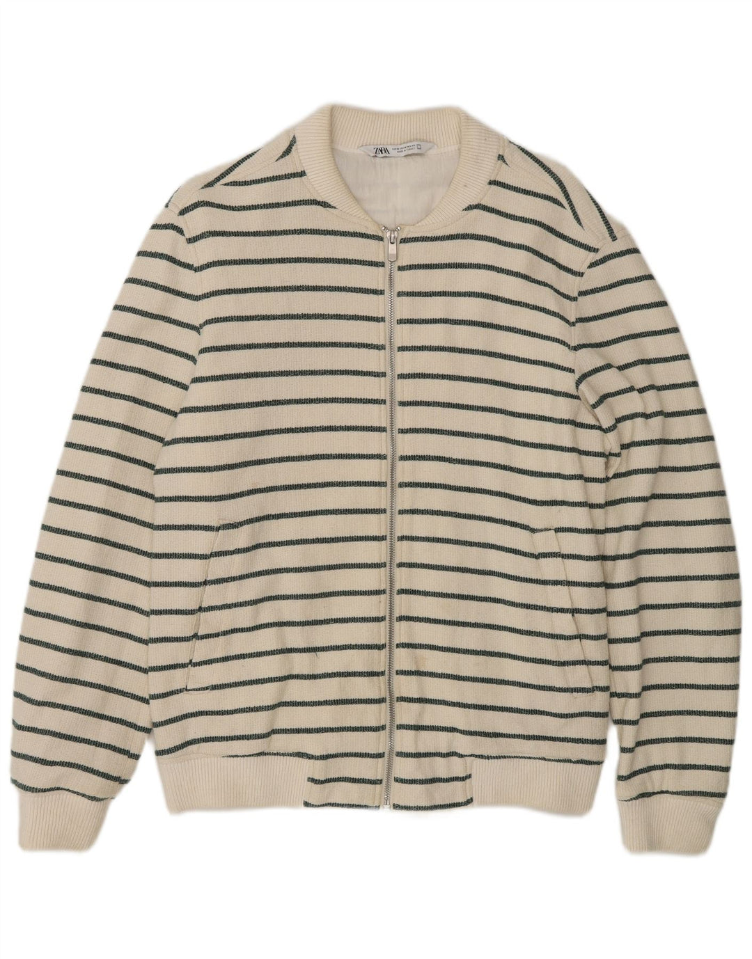Maglione cardigan da uomo Zara in cotone a righe bianche medie