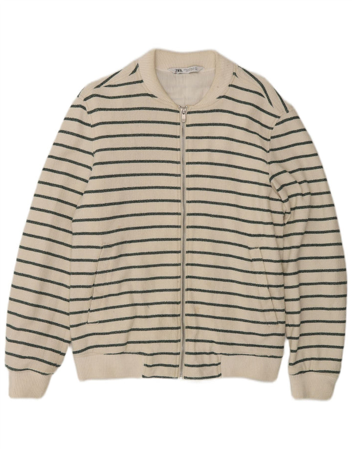 Maglione cardigan da uomo Zara in cotone a righe bianche medie