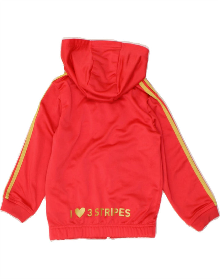 ADIDAS Girls Graphic Zip Hoodie Sweater 2-3 Years Red Polyester Vintage Adidas and Second-Hand Adidas from Messina Hembry 