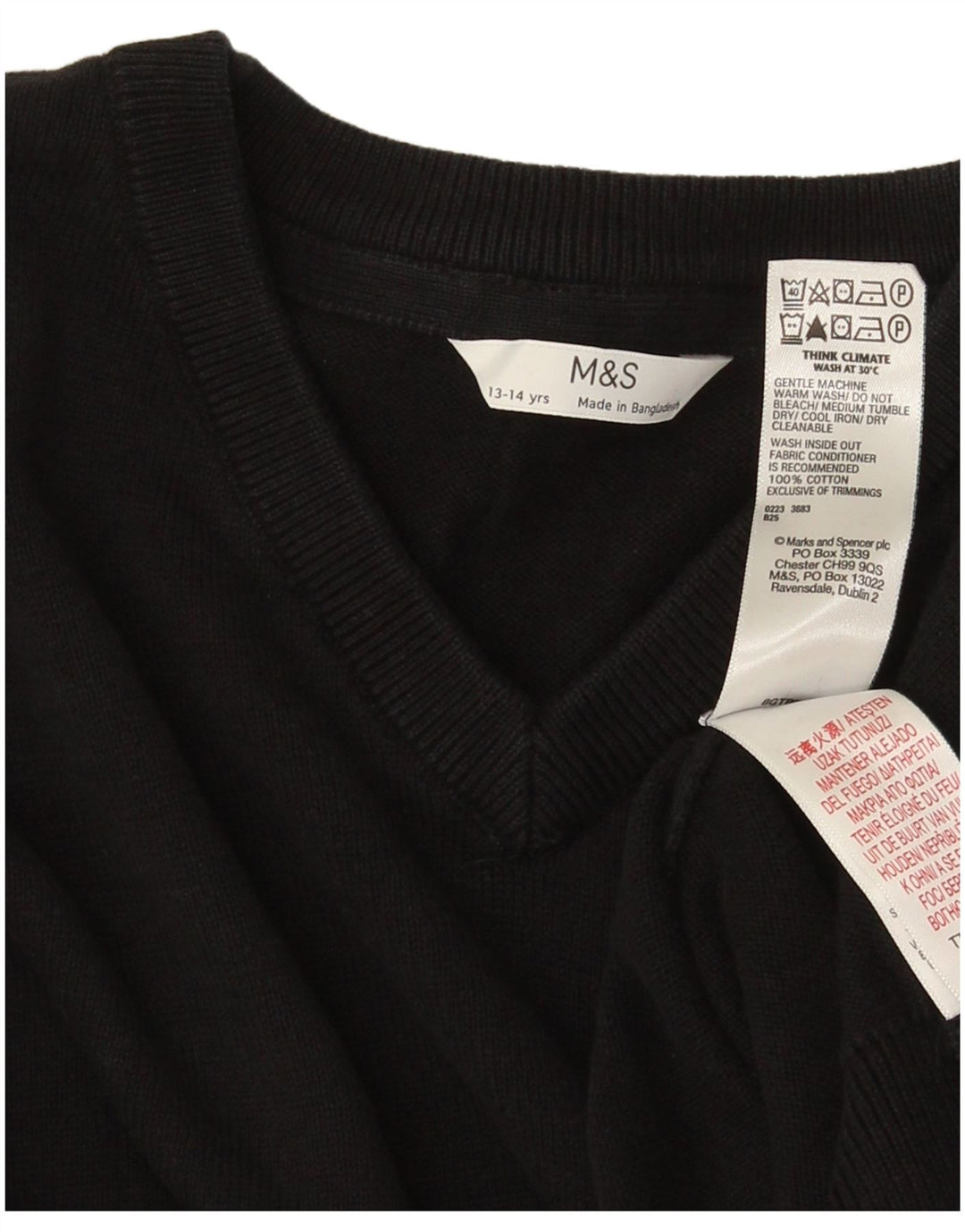 Maglione Marks & Spencer da bambino con scollo a V 13-14 anni in cotone nero
