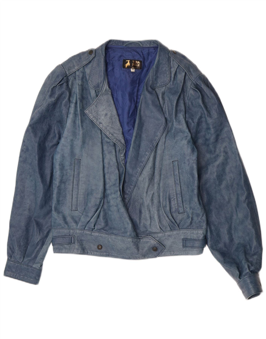 Giacca in pelle da donna vintage IT 44 in pelle blu medio