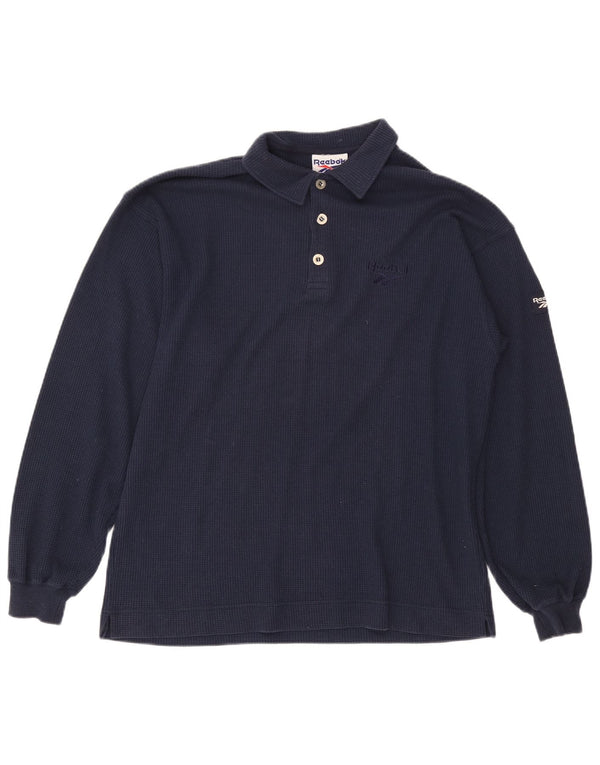 Polo Reebok da uomo a maniche lunghe in cotone blu navy medio
