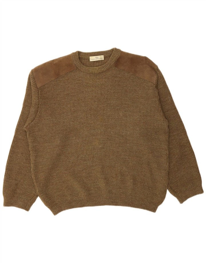 Maglione maglione girocollo da uomo Marks & Spencer grande in lana color kaki