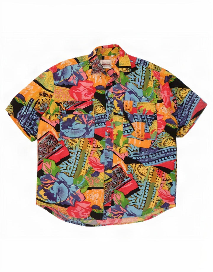 Camicia hawaiana a maniche corte da uomo di Central Park, motivo floreale medio multicolore