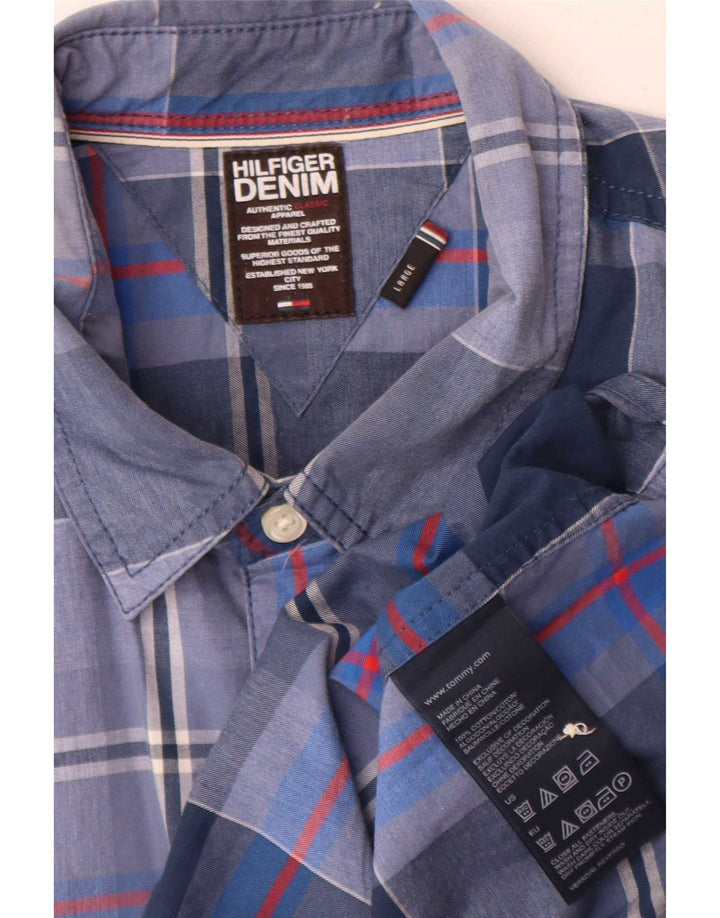 Camicia da uomo Tommy Hilfiger grande cotone scozzese blu