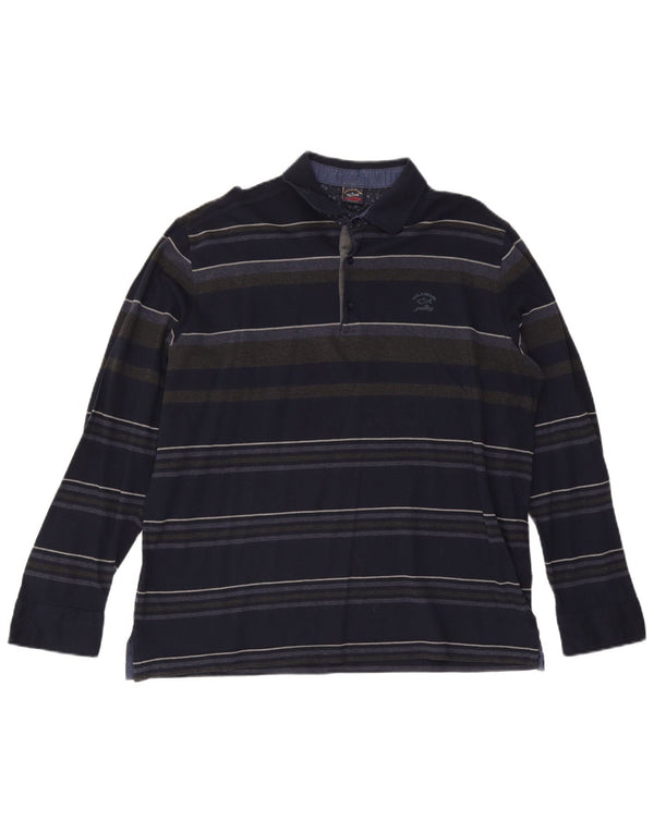 Polo da rugby da uomo a maniche lunghe Paul & Shark, a righe grandi blu navy