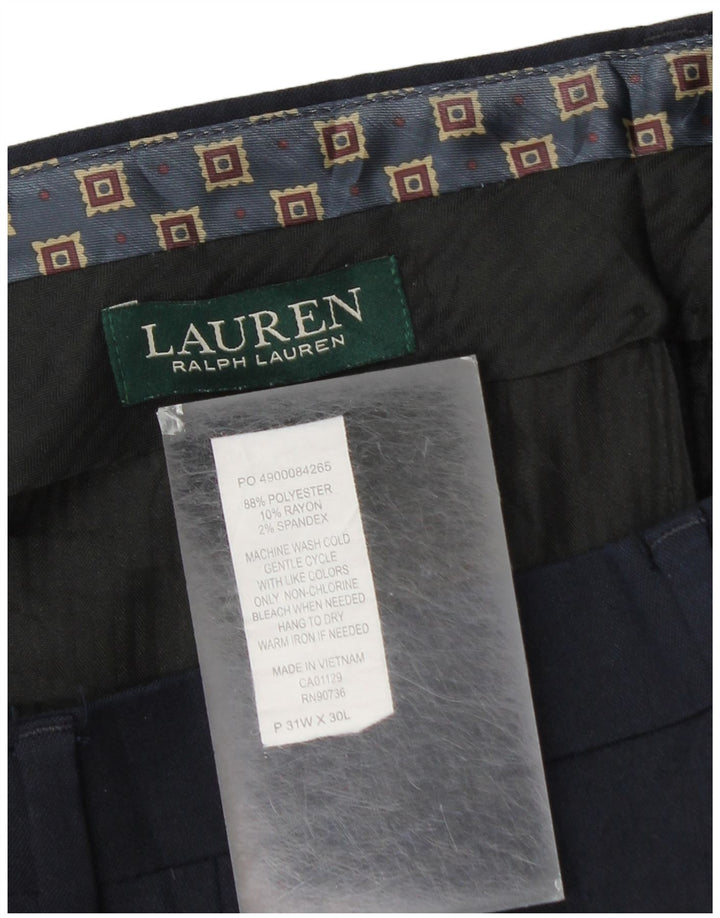 RALPH LAUREN Pantaloni da abito slim da uomo W31 L30 poliestere blu navy