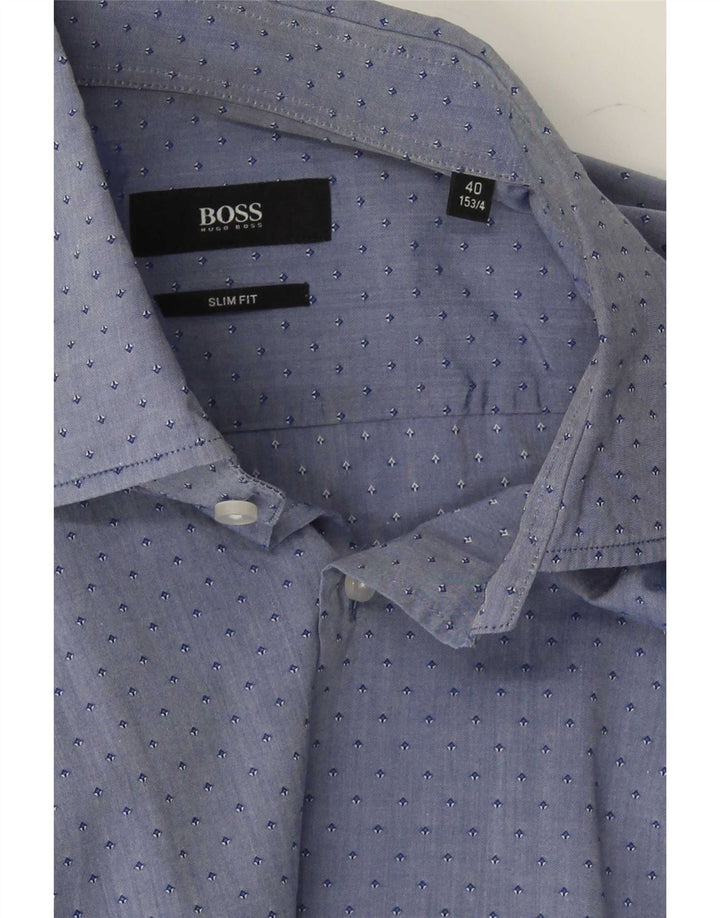 Camicia slim fit da uomo Hugo Boss taglia 15 3/4 40 blu medio maculato