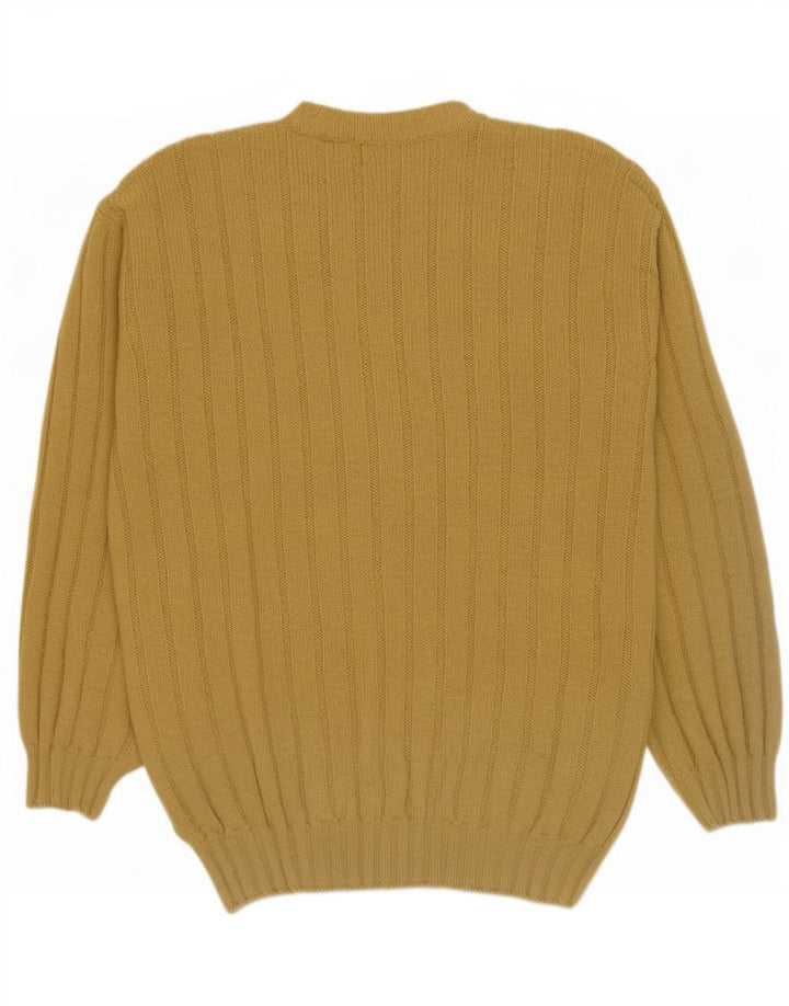 Maglione da uomo con scollo a V James Dillon, lana vergine di colore giallo grande