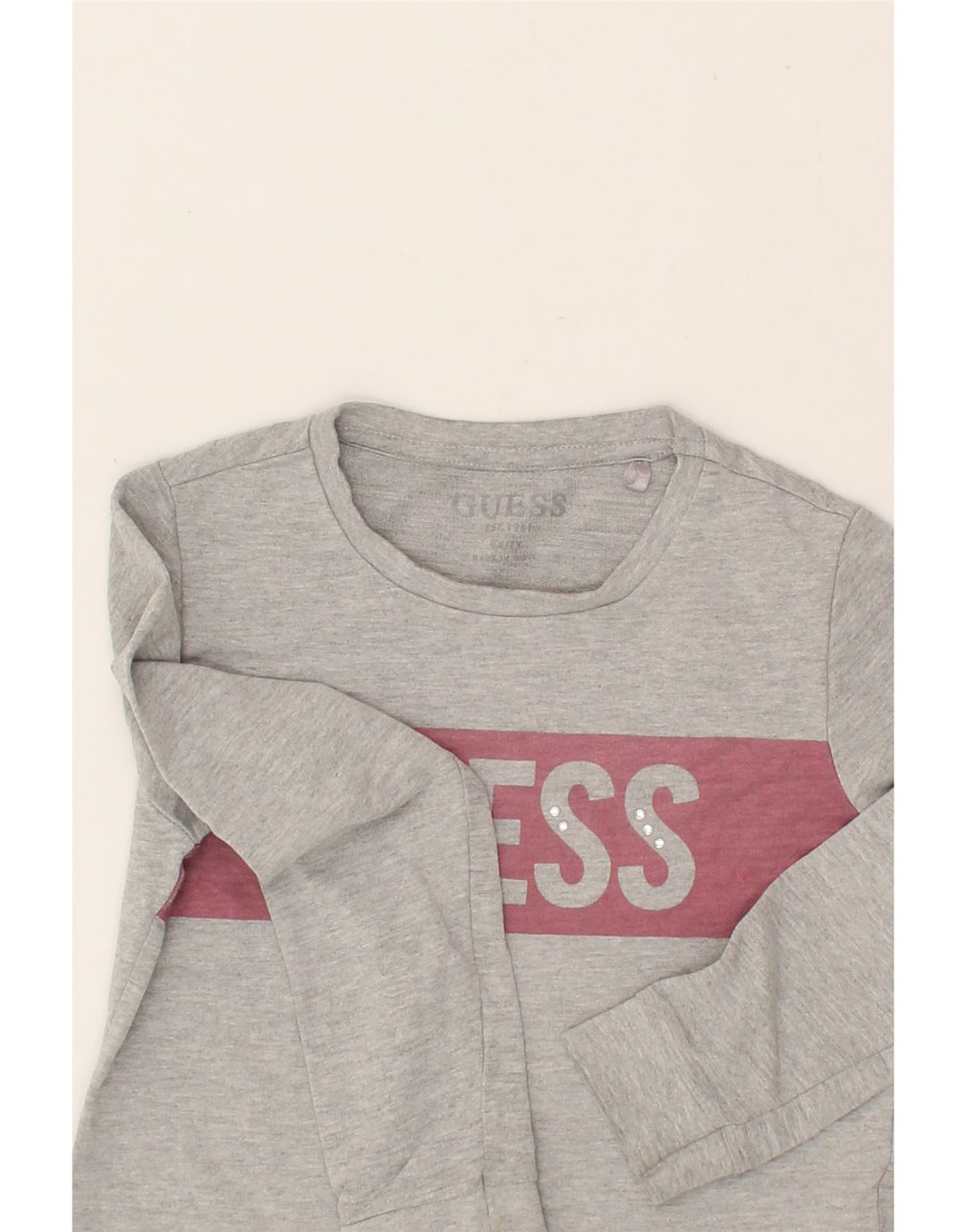 GUESS Girls Graphic Sweatshirt Jumper 6-7 Years Grey Cotton Vintage Guess and Second-Hand Guess from Messina Hembry 