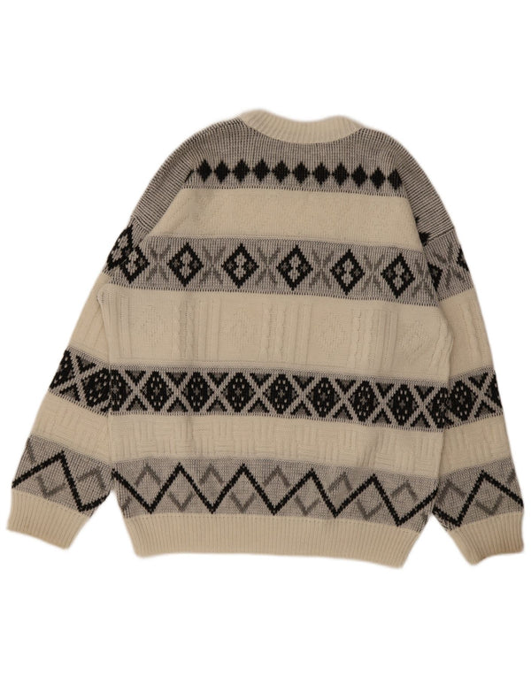 Maglione vintage da uomo con scollo a barca XL bianco sporco a rombi/diamante