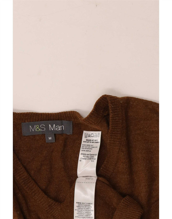Maglione da uomo con scollo a V Marks & Spencer in acrilico marrone medio