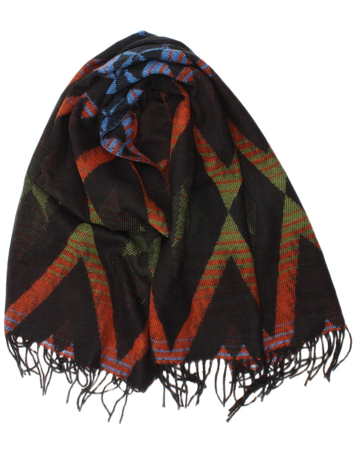 Sciarpa rettangolare da donna vintage con motivo astratto, taglia unica, nera geometrica
