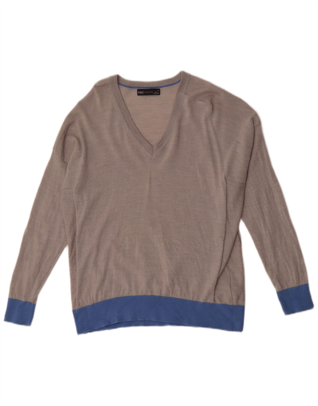 Maglione con scollo a V da donna Marks & Spencer UK 14 Blocco colore grigio medio