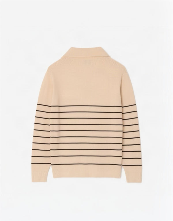 Massimo Dutti Maglione da uomo con zip e collo in cotone a righe grandi bianco sporco