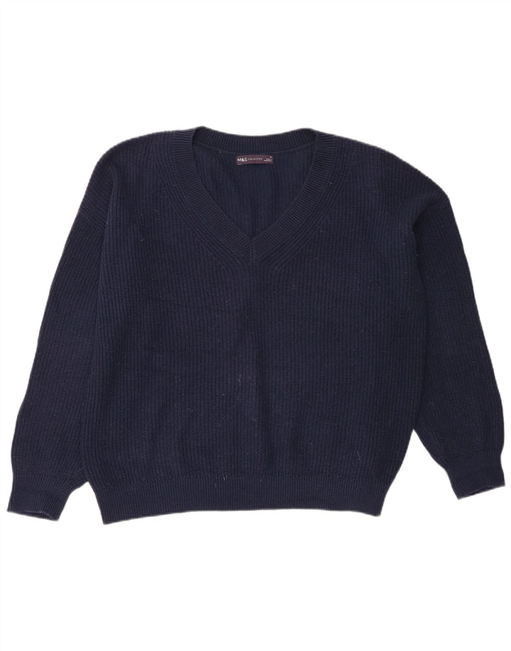 Maglione corto con scollo a V da donna Marks & Spencer UK 14 Blu navy medio