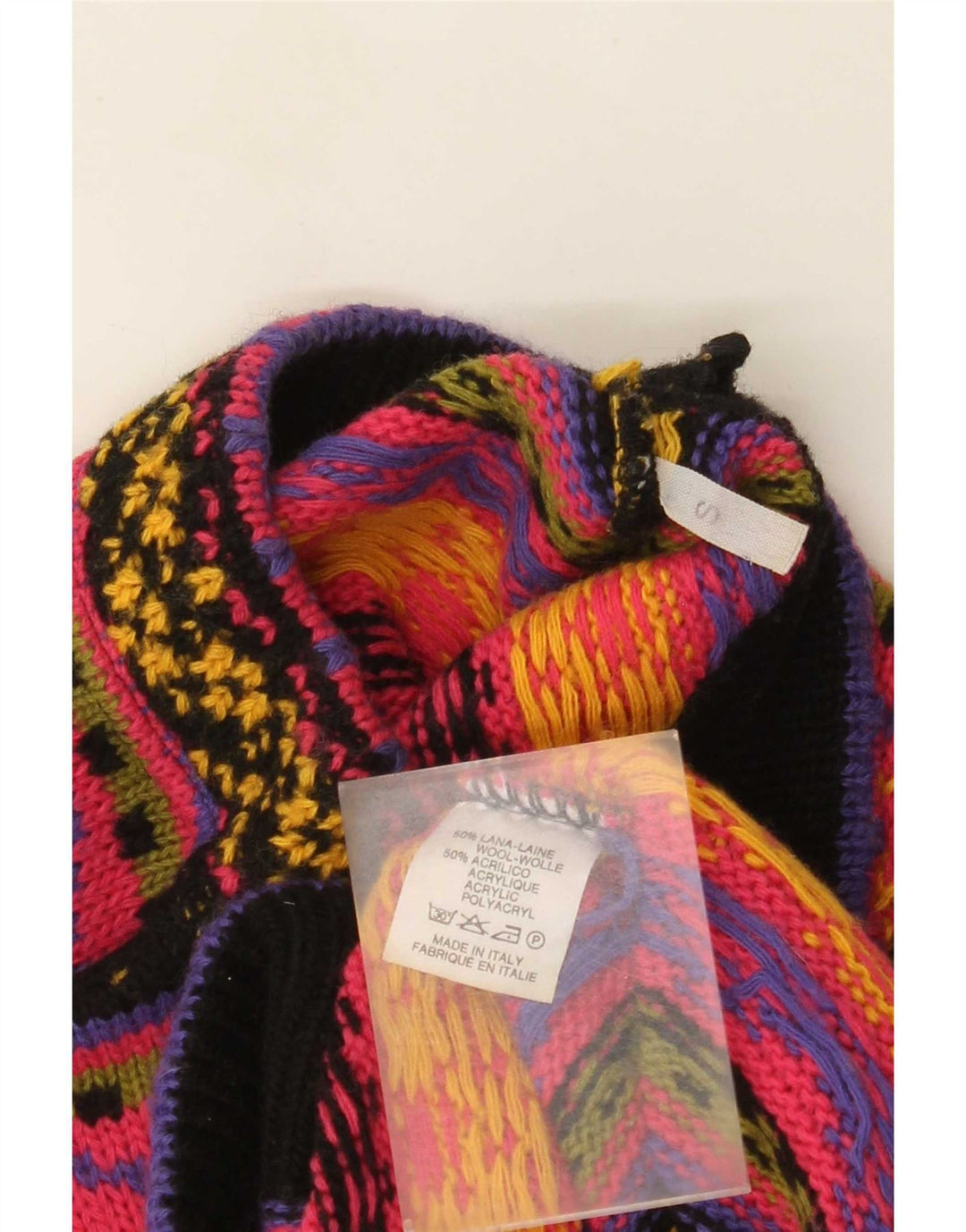 Maglione maglione vintage da donna con collo dolcevita UK 10 piccolo multicolore