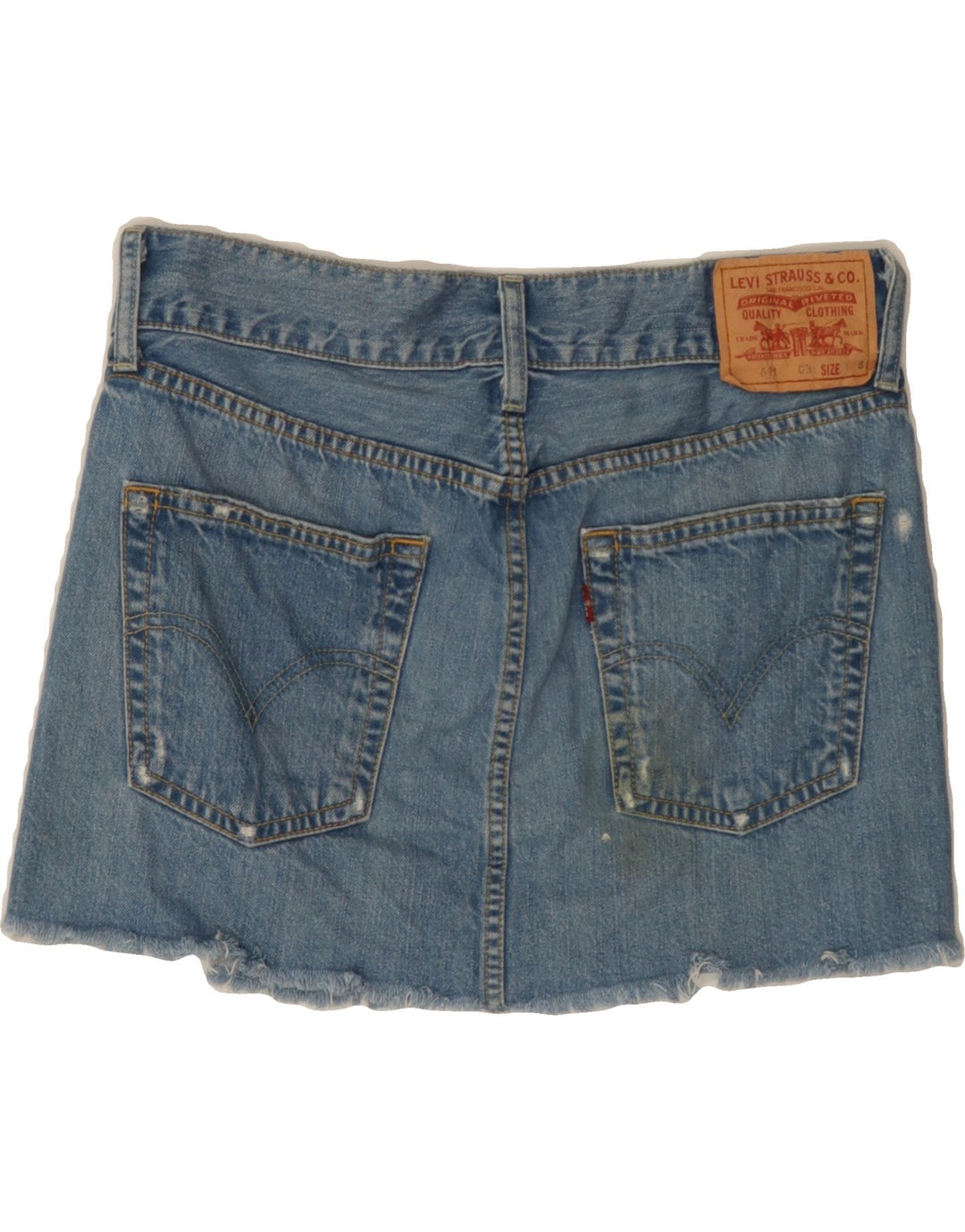 LEVI'S Womens 511 Distressed Denim Skirt Small W30  Blue Spotted Cotton Vintage Levi's and Second-Hand Levi's from Messina Hembry 