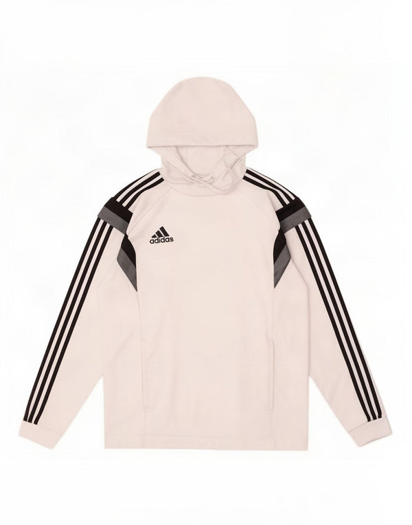 Felpa con cappuccio da uomo Adidas, poliestere bianco medio