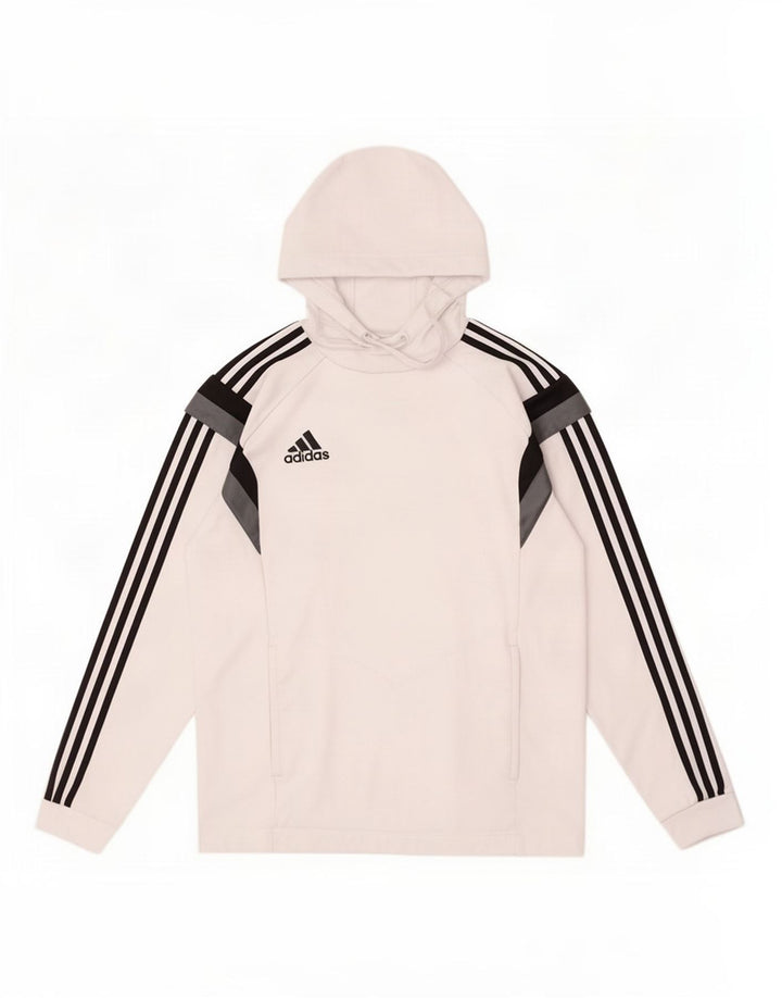 Felpa con cappuccio da uomo Adidas, poliestere bianco medio