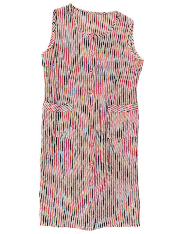 Abito chemisier vintage da donna senza maniche UK 14 a righe multicolori medie