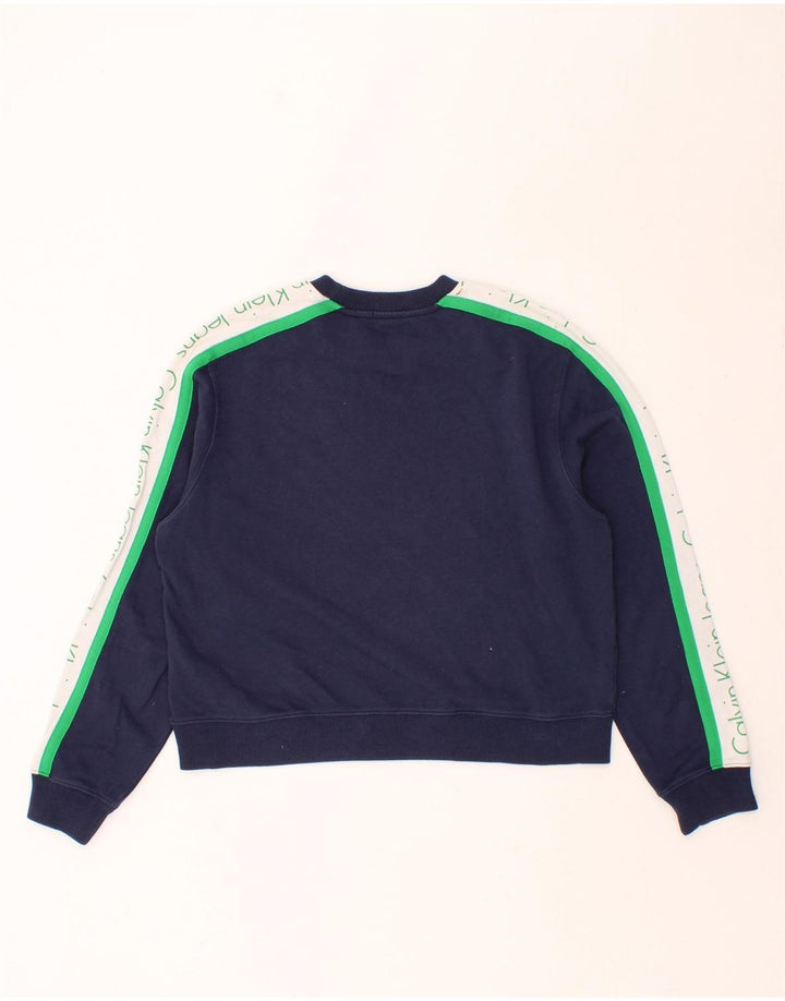 CALVIN KLEIN JEANS Womens Crop Sweatshirt Jumper UK 14 Medium Navy Blue Vintage Calvin Klein Jeans and Second-Hand Calvin Klein Jeans from Messina Hembry 