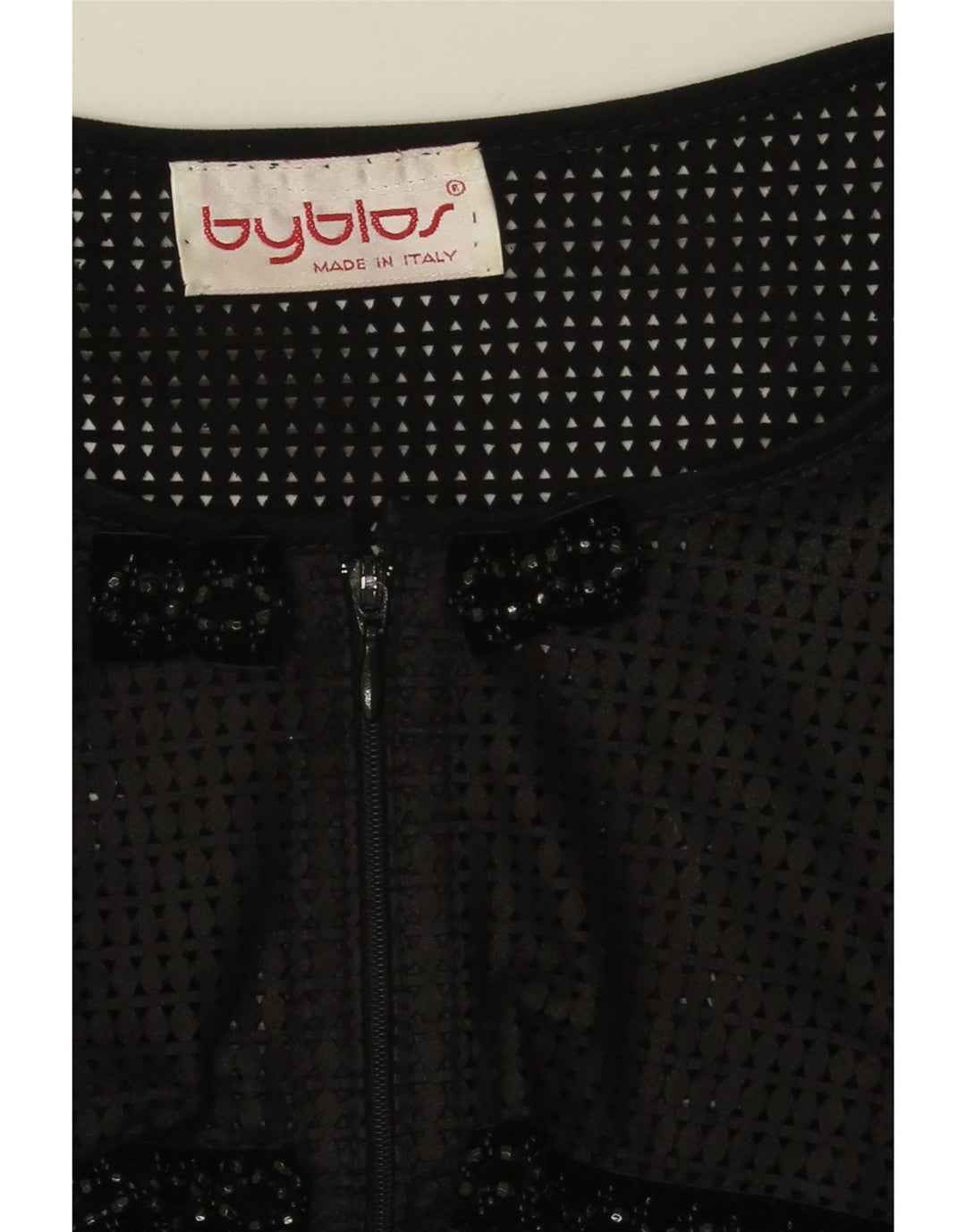 Byblos Donna Crop See Through Cardigan Top UK 16 Large Nero Geometrico