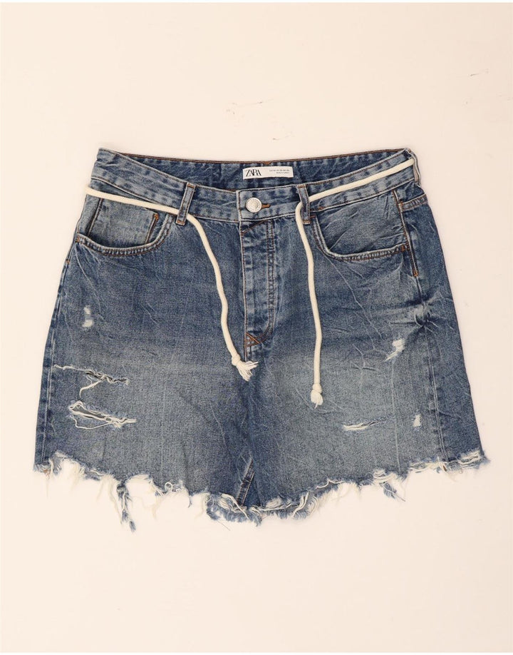Pantaloncini in denim invecchiato da donna Zara EU 42 Large W32 cotone blu