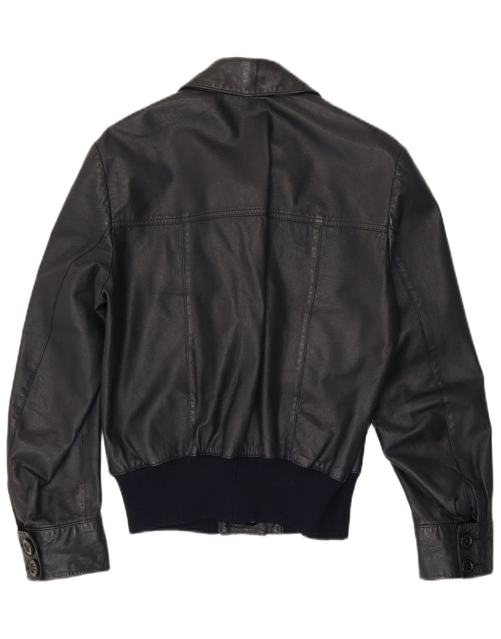 Giacca in pelle bomber da donna vintage UK 14 in pelle blu navy media