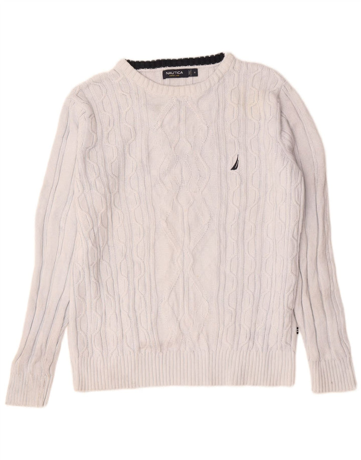 Maglione da uomo Nautica con scollo a barca in cotone bianco medio