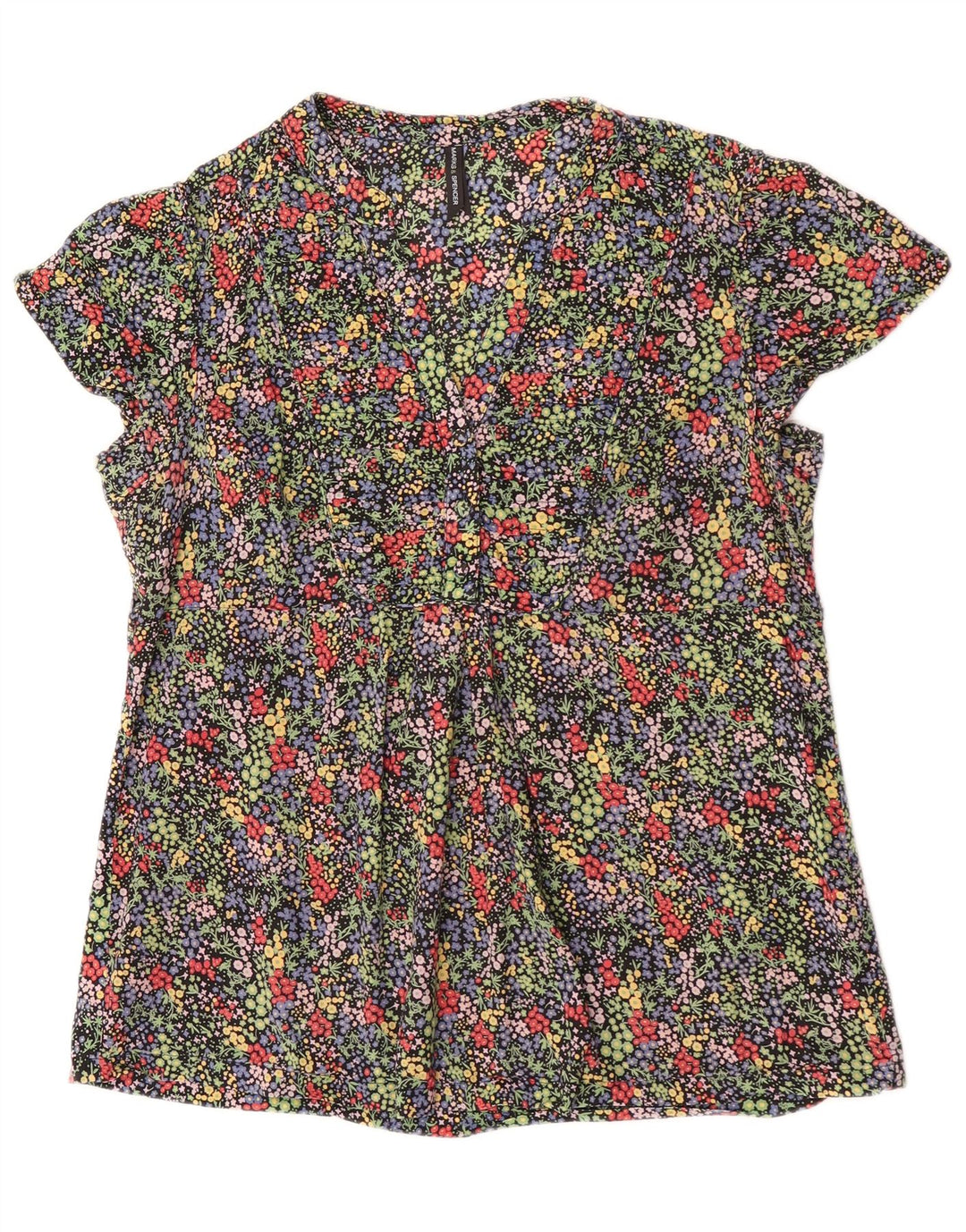 Top in camicetta da donna Marks & Spencer UK 14 grande cotone floreale nero