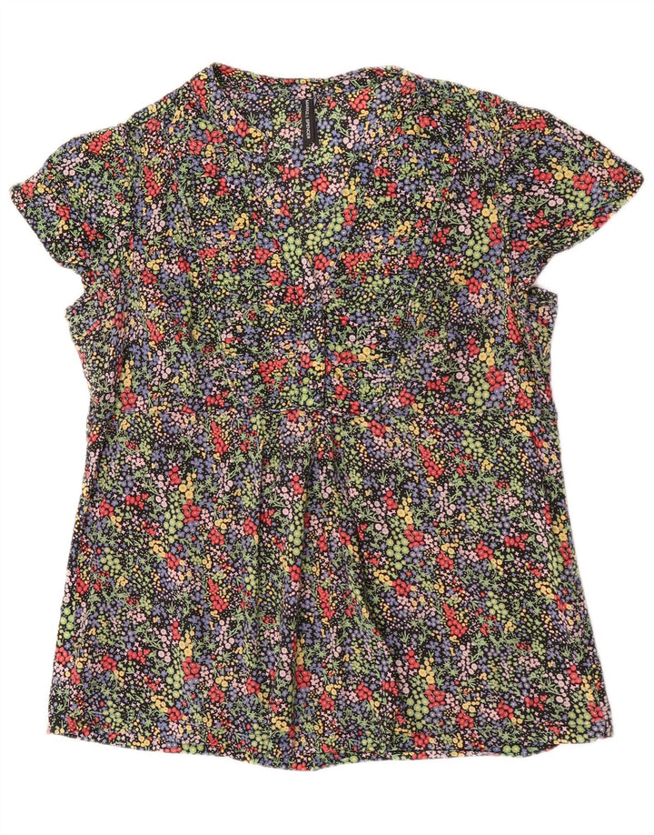 Top in camicetta da donna Marks & Spencer UK 14 grande cotone floreale nero