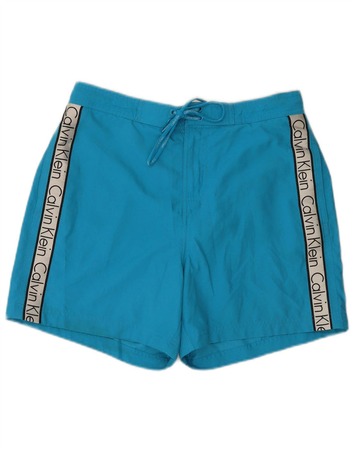 Pantaloncini da bagno grafici da uomo Calvin Klein blu medio color block