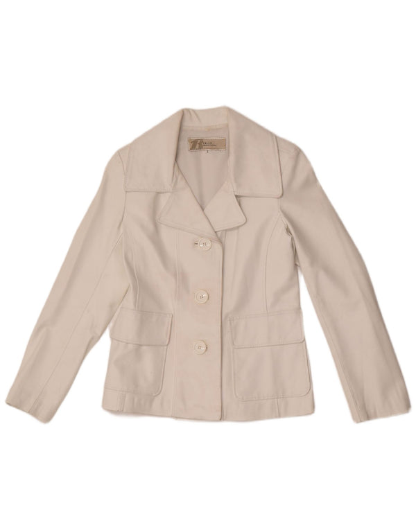 Vintage Womens 3 Button Leather Blazer Jacket UK 10 Small White