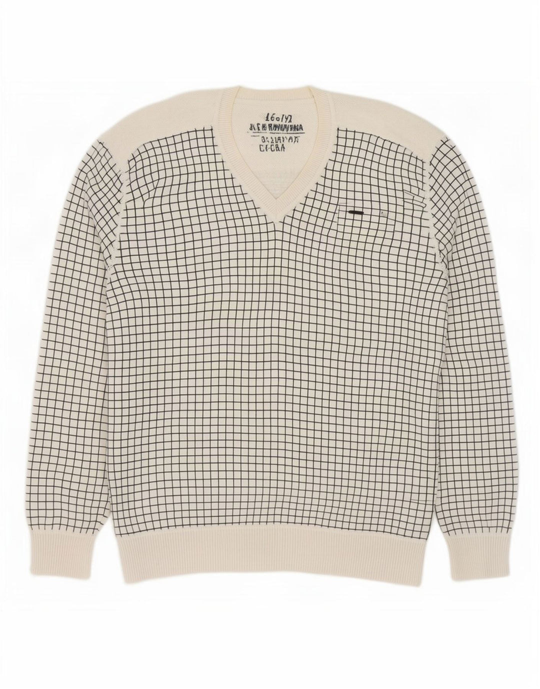 Jack & Jones Maglione da uomo con scollo a V XL in cotone a quadri bianchi