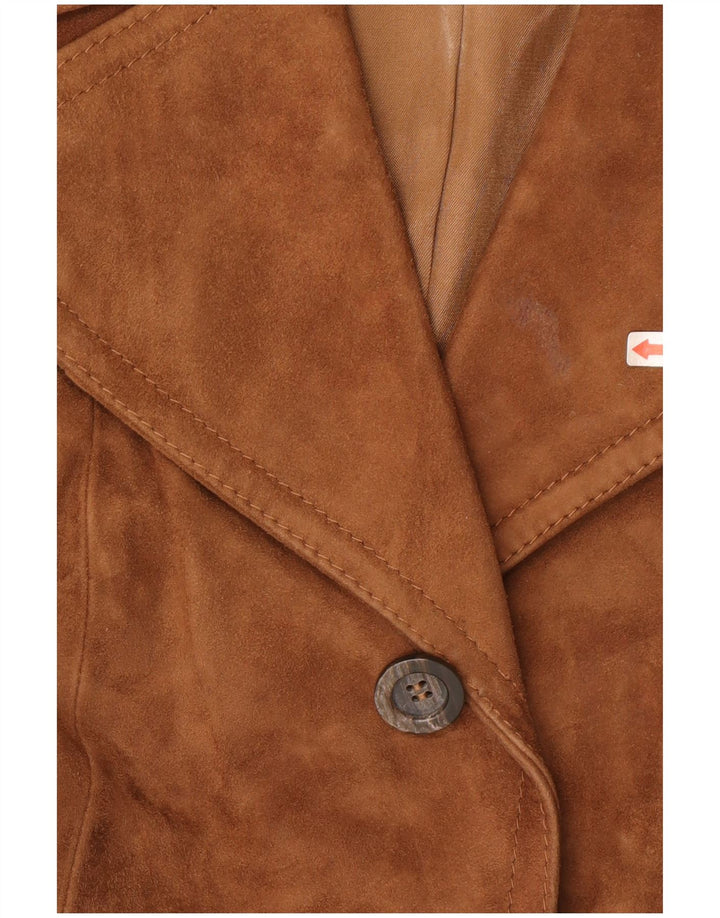 Giacca blazer vintage da donna in pelle scamosciata a 3 bottoni IT 46 grande in pelle marrone
