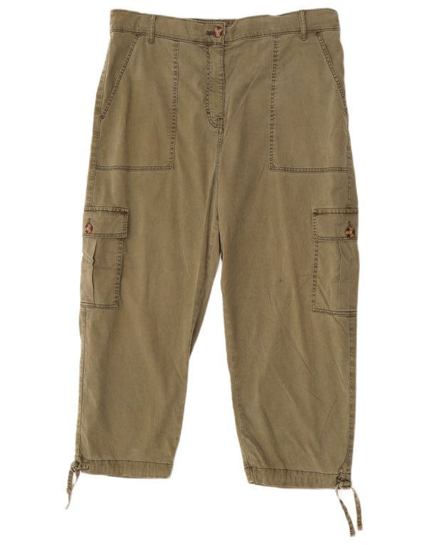 Pantaloni Capri a vita alta da donna Marks & Spencer UK 16 Large W36 L22 Cachi