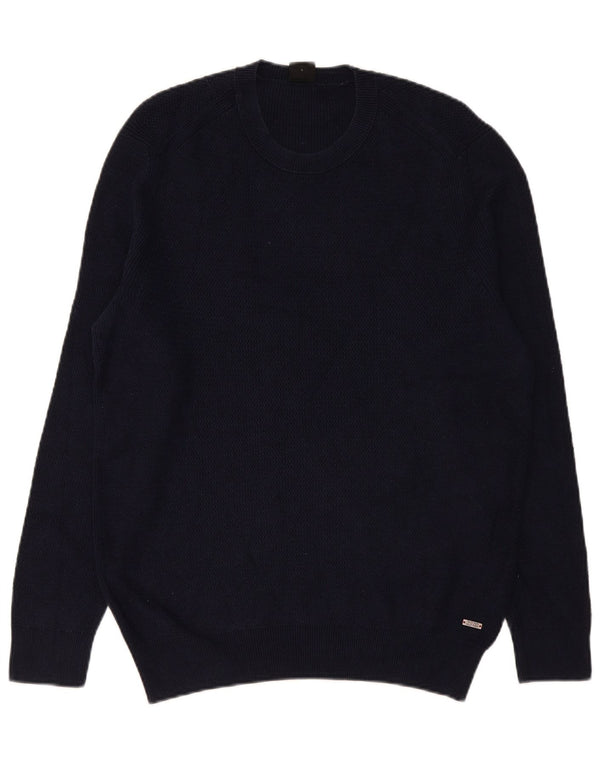 Maglione maglione girocollo da uomo Hugo Boss grande cotone blu navy