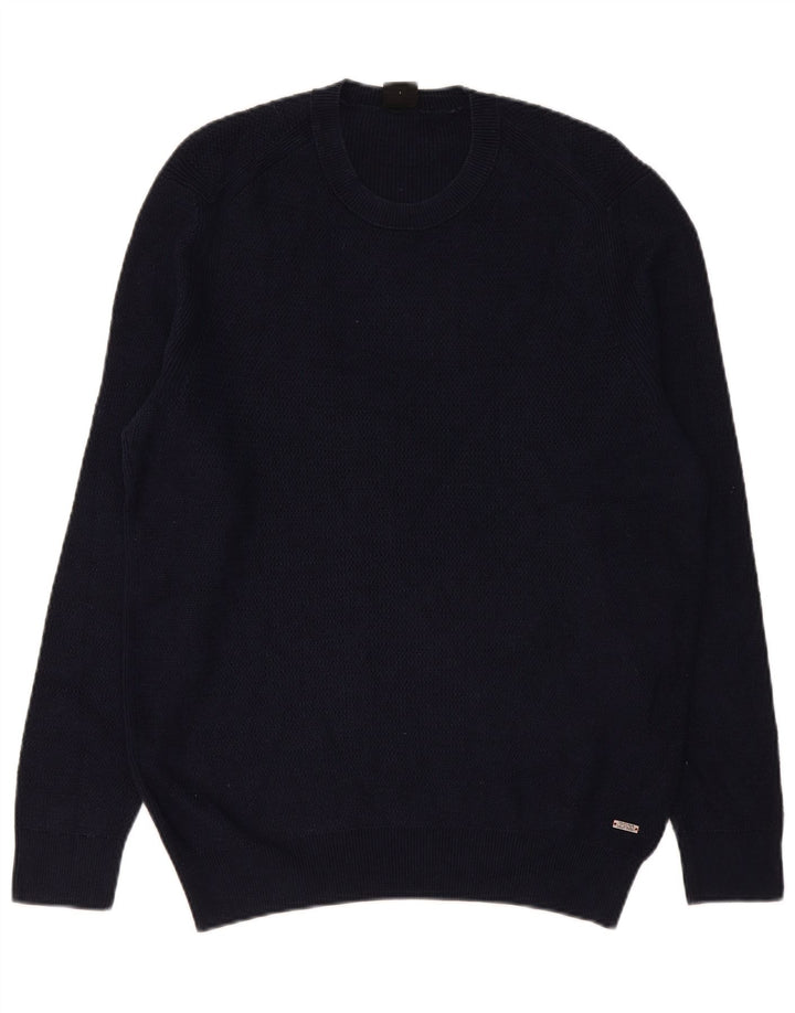 Maglione maglione girocollo da uomo Hugo Boss grande cotone blu navy