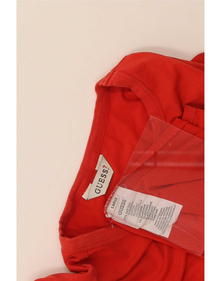 Top Guess da donna a maniche lunghe UK 14 Large Rosso Cotone