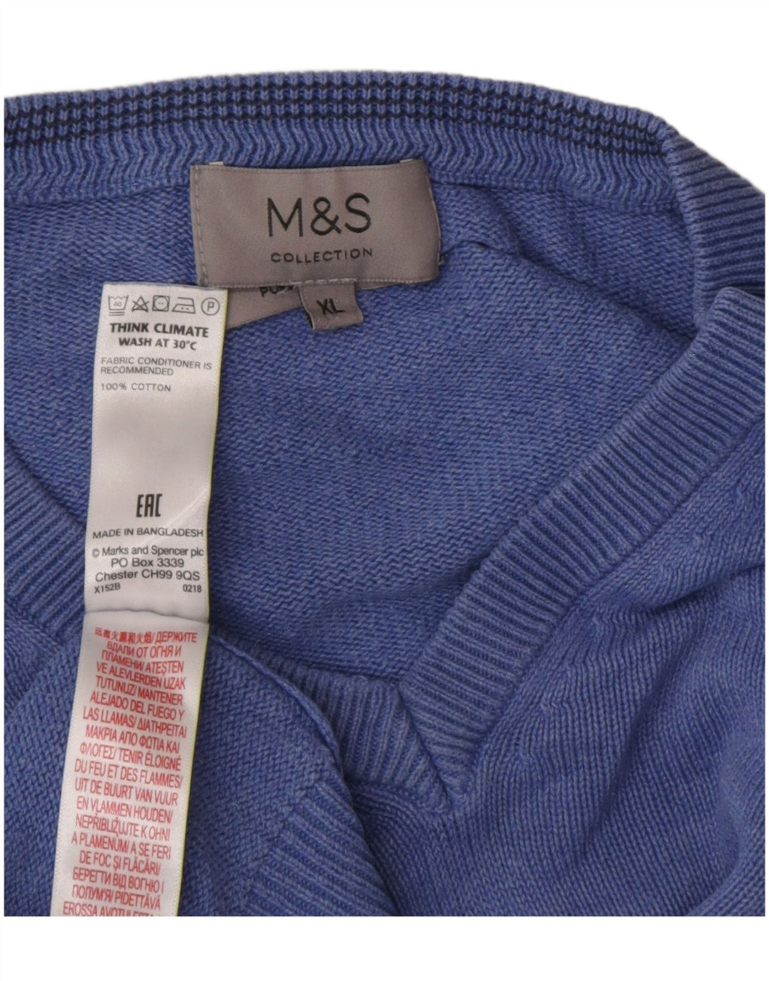 Maglione da uomo con scollo a V Marks & Spencer XL in cotone blu