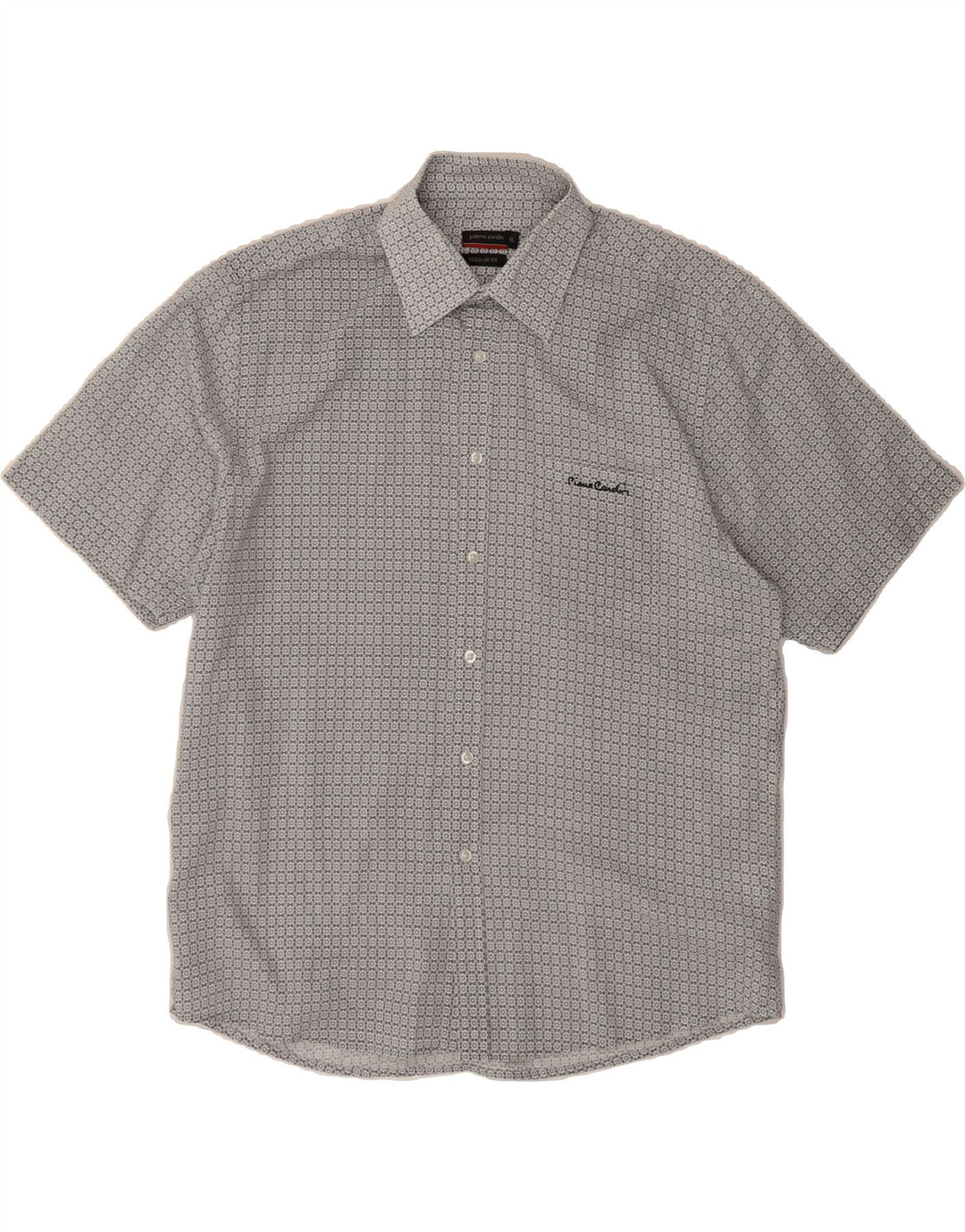 PIERRE CARDIN Mens Regular Fit Short Sleeve Shirt XL Grey Geometric Vintage Pierre Cardin and Second-Hand Pierre Cardin from Messina Hembry 