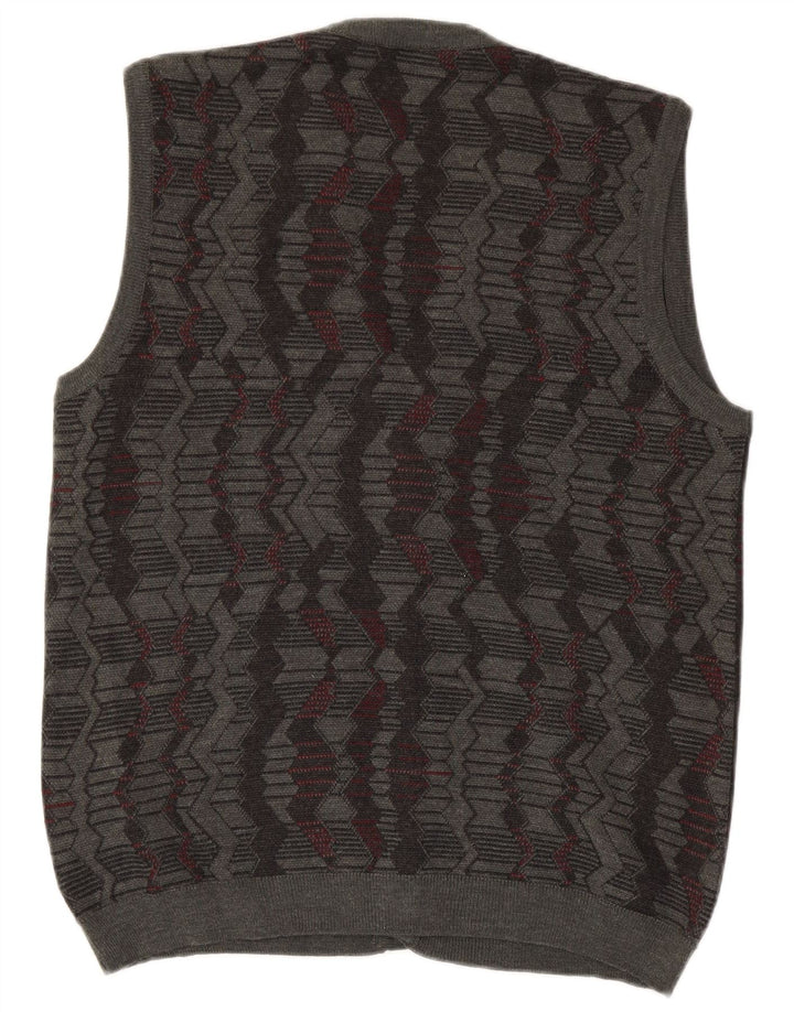 Maglione cardigan senza maniche da uomo Montecatini XL lana geometrica grigia